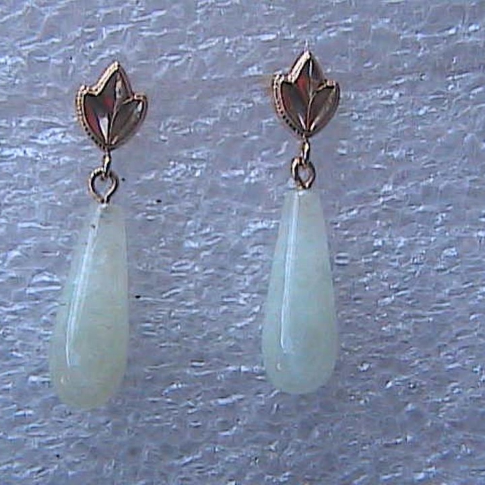 14k Yellow Gold Jade Small Dangling Earrings (#2)